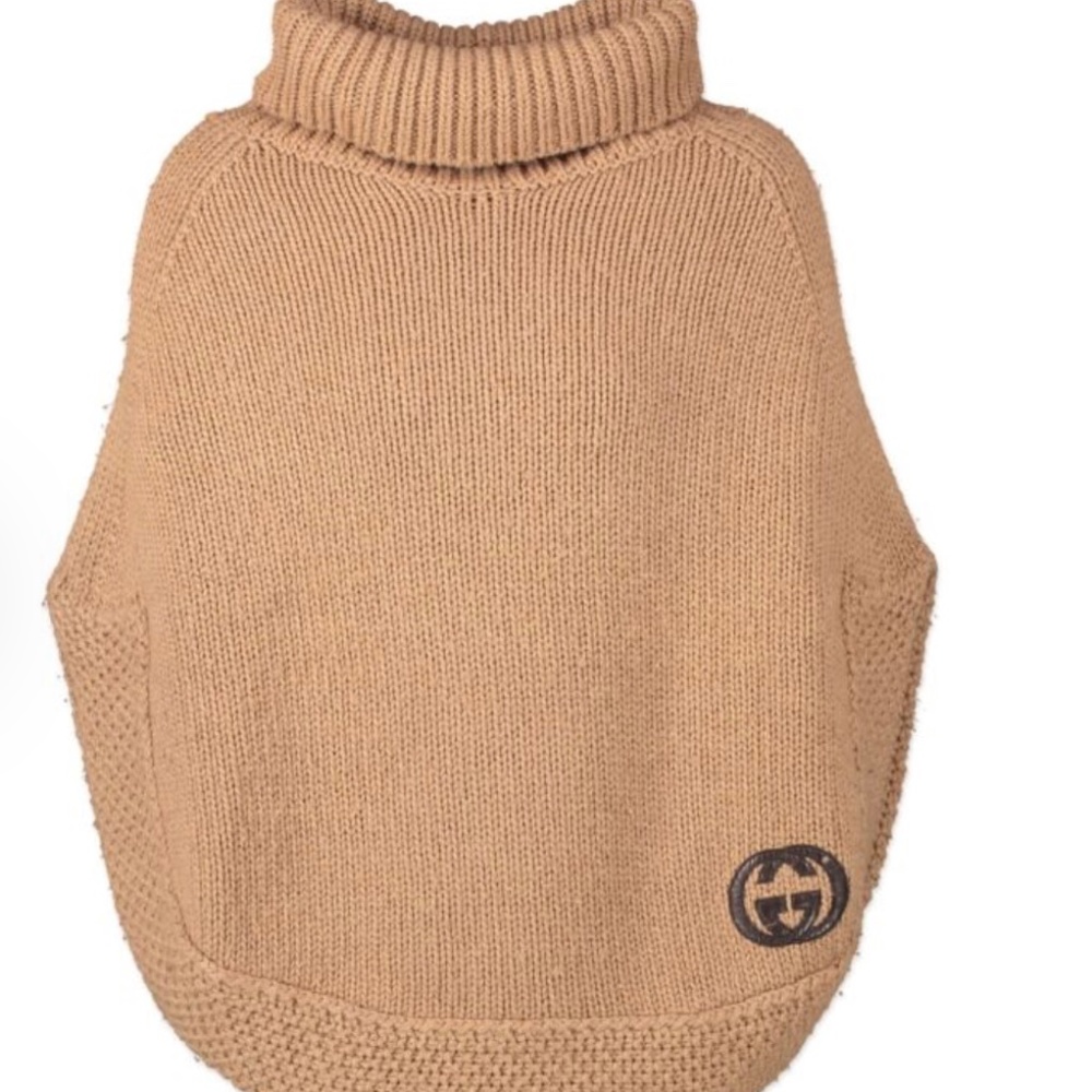 Gucci Poncho Sweater GG Turtleneck S Camelhair